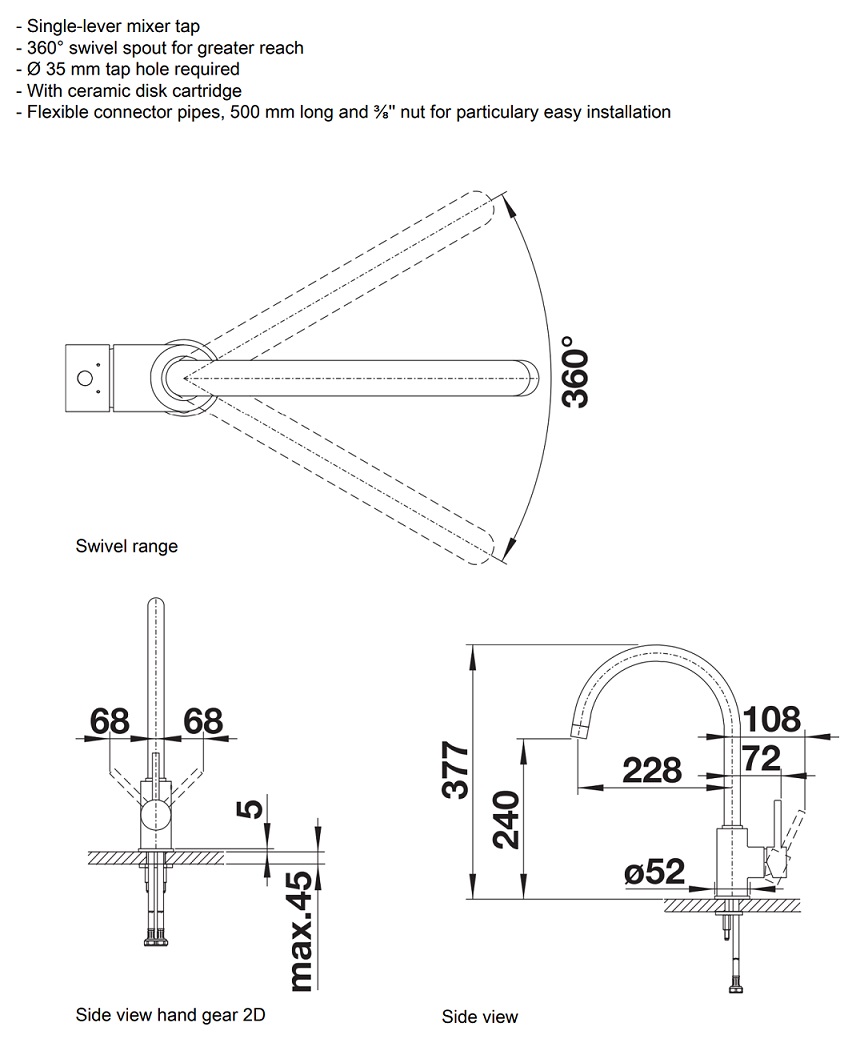 Blanco MIDA XL Mixer Tap - Specs