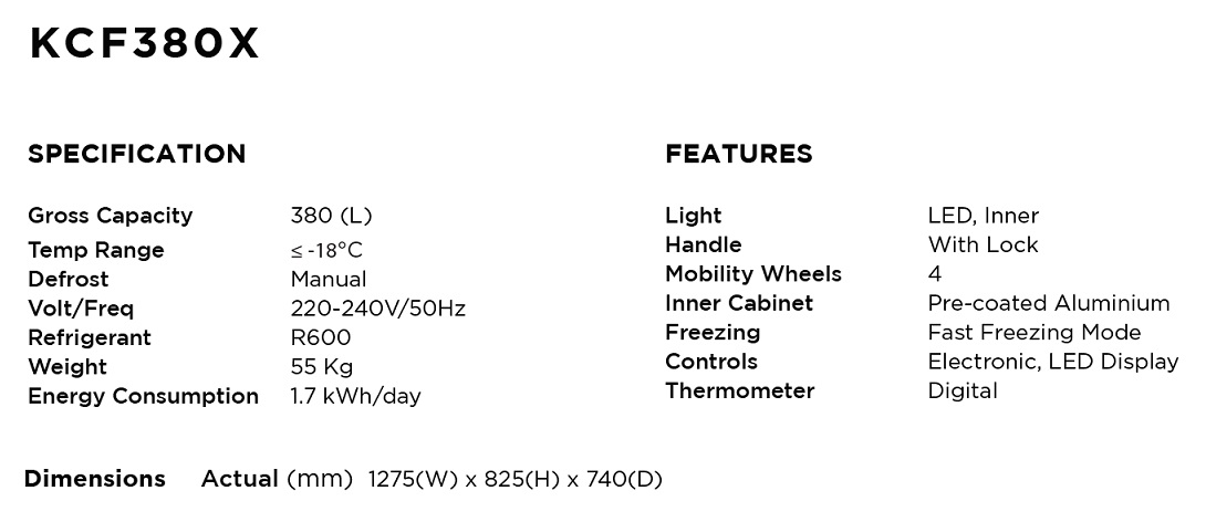 KCF 380X - Specs