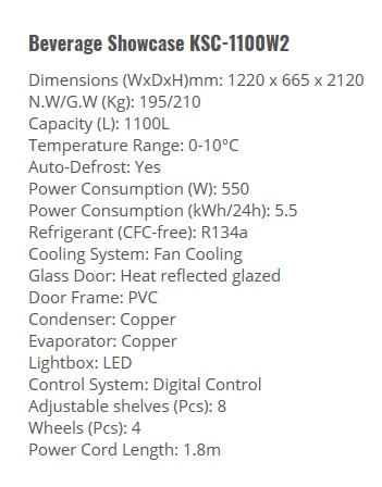 KSC-1100W2 - Specs