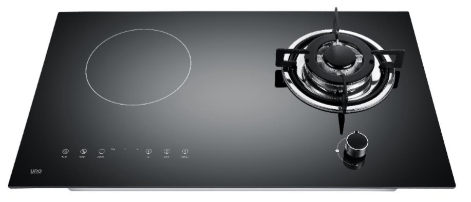 UNO 2 in 1 Gas & Induction Hybrid Glass Hob - UK 7338